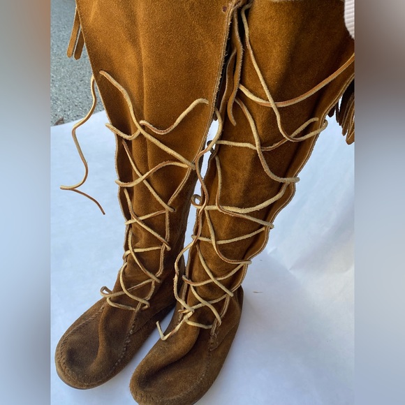 Minnetonka high moccasin fringe boots 7 suede leather vintage 80’s Adam Ant - Picture 7 of 8